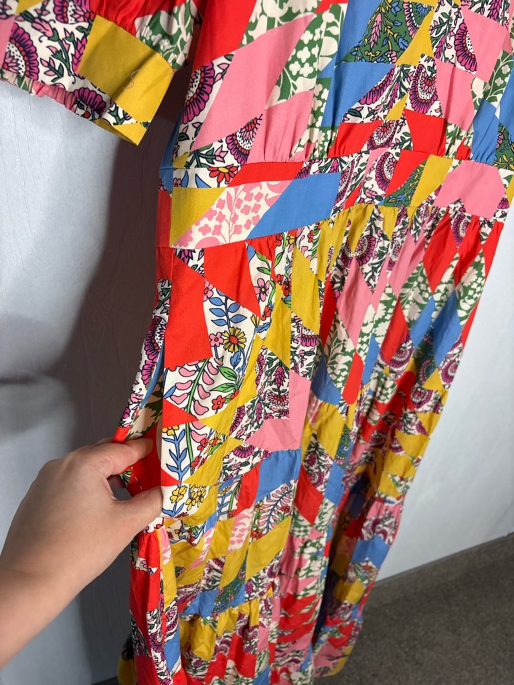 BODEN Bella puff sleeve geometric v neck maxi dress size US 14 - Picture 5 of 13